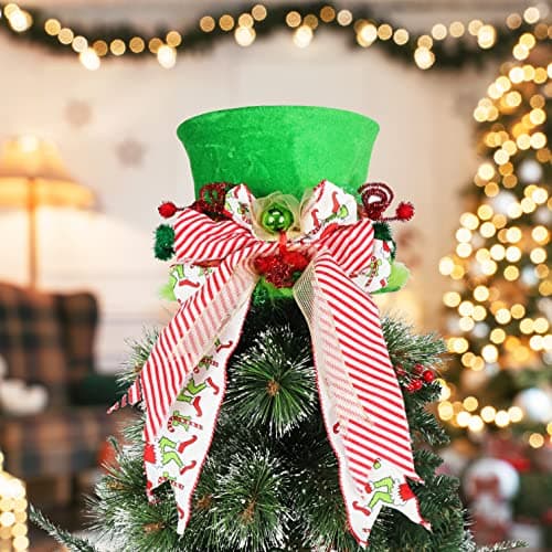 PARTY KNIGHT Grinch Christmas Tree Topper - Hand Made Tree Decoration, Grinch Tree Topper
