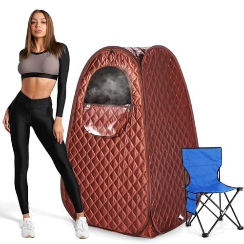 Single Person Sauna, Portable Steam Sauna Full Body for Home Spa, Sauna Tent with Steamer 2.6L 1000W Steam Generator, 90 Minute Timer, Chair, Remote Control Included(Brown)