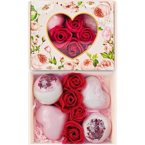 Valentines Bath Bombs Shower Steamers: Handmade Natural Organic Bath Balls with Surprise for Women Gift Set - Relaxing Bubble Bathbombs Scented Rose Hearts Flower Romantic Birthday for Girls Kids Mom