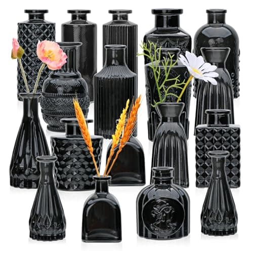 Brajttt Glass Bud Vase Set of 18,Glass Vintage Vases for Flowers,Black Bud Vases in Bulk for Rustic Wedding Decor,Table Centerpieces,Decor Centerpiece for Bathroom