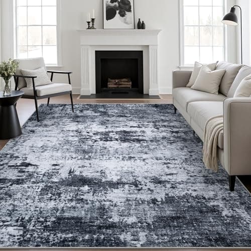 5x7 Area Rug Living Room Rug: Washable Modern Abstract Soft Thin Rug Indoor Floor No Slip Stain Resistant Carpet for Bedroom Dining Room Farmhouse Nursery Home Office - Black