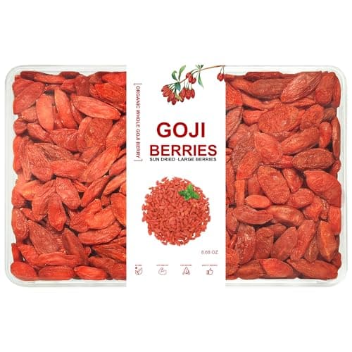 Goji Berries –Superfoods Organic Goji Berries.Extra Large Dried Berries– Vitamin A, Antioxidants, Fiber – Wolfberry - Large Berry Form, 100% Natural Sun-Dried Whole Fruit, Non-GMO & Vegan(8.68oz,box)