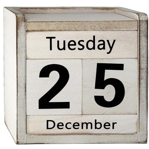 Rustic Wooden Perpetual Block Calendar Daily Desk Calendar for Coffee Table Decor Teachers Students Classroom Office Accessories Farmhouse Entryway Bookshelf Decoration