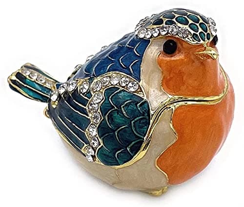 JWT Astyle Robin Bird Hinged Jewelry Box with Stones, Collectible Animal Trinket Box.Rings Earrings Storage Boxes,Bird Figurine Home Decor Gift