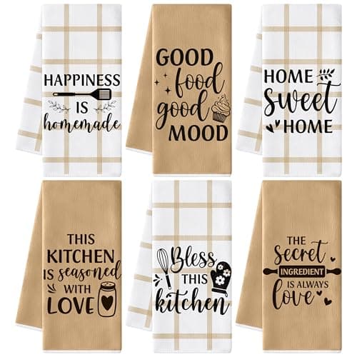 GROBRO7 Sweet Home Hand Towel - 6Pcs Funny Happiness is Homemade Kitchen Dish Towels Set Soft Polyester Towels Bathroom Farmhouse Decor for Home Dining Room Decor, Housewarming Gift for Hostess