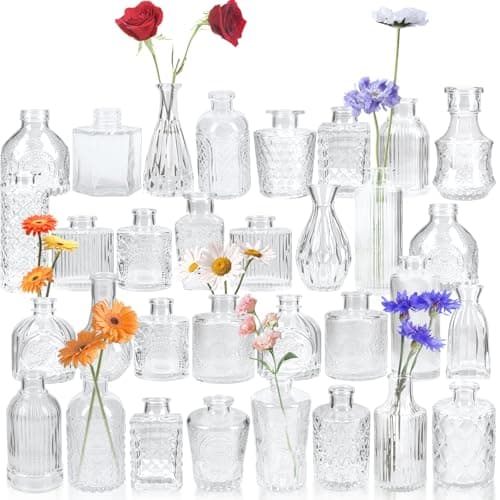 Yirilan Bud Vases Set of 32 PCS, Small Flower Vases for Table Centerpieces, Mini Vases for Single Stem Flowers, Glass Vases for Centerpieces, Wedding & Home Decor, Clear