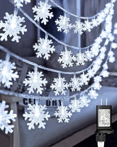 200 LED Christmas Snowflake Lights, 66ft Snowflake Fairy String Lights Indoor, 8 Modes Plug in Christmas String Lights, Waterproof Xmas Light for Christmas Decorations, Xmas Tree, New Year(White)