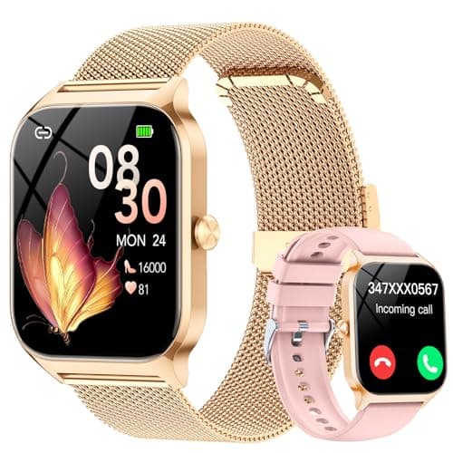 CASCHO Smart Watches for Women (Android/iOS), 1.85" HD Smart Watch with Calls/Messages/AI Voice Control, Sleep/Heart Rate, 120+ Sports Modes Fitness Tracker Watch, Gold & Pink Dual Strap