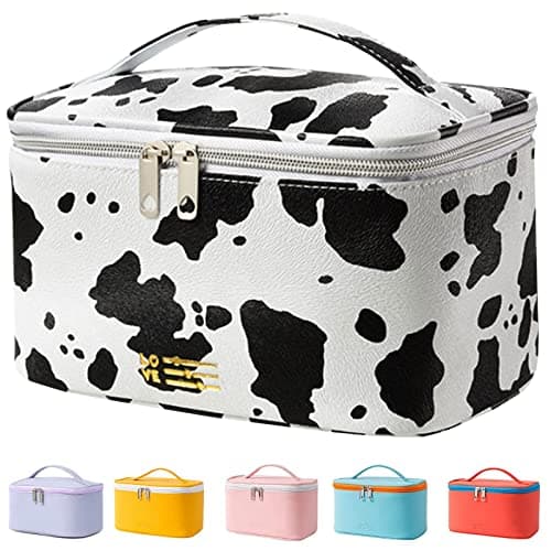 KITENROM Portable Makeup Bag Cosmetic Bags for Women Medium Pouch Case Purse Make Up Organization Waterproof (Print Cow)