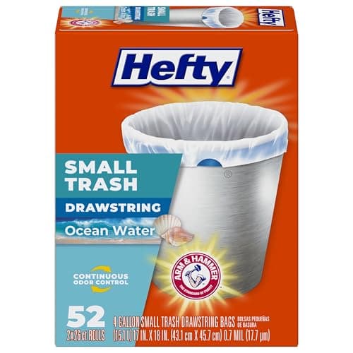 Hefty Small Trash Bags, Ocean Water Scent, 4 Gallon, (52 Count)