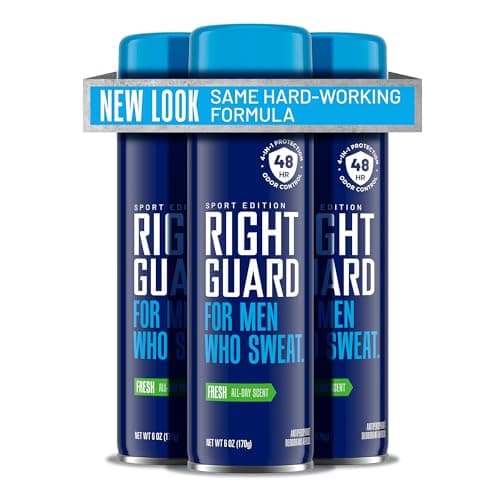 Right Guard Sport Fresh Scent Antiperspirant & Deodorant Spray - 4-in-1 Protection Spray Deodorant For Men, Blocks Sweat, 48-Hour Odor Protection, Quick-Drying, & Long-Lasting, 6oz (3 Pack)