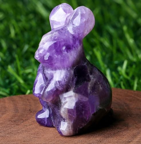 DUQGUHO Bunny Decor Easter Rabbit Decor Easter Decoration Amethyst Crystals Figurines 1.5’’ Gifts 1PC