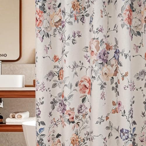 Fammio Victorian Colorful Floral Shower Curtain Linen, Boho Flower Shower Curtain 72x72, Luxury Elegant Chic Farmhouse Spring French Country Bathroom Decor for Shower