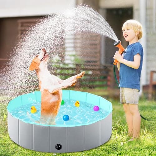 Foldable Dog Pool, Kiddie Pool Hard Plastic Pool for Kids, Portable Dog Pool PVC Pet Swimming Pool, Collapsible Pool Dog Bathing Tub, Dog Swimming Pool Suitable for Indoor and Outdoor (32 x8 Inch)