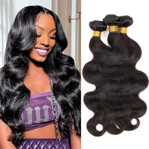 Body Wave Bundles Human Hair 14 16 18 Inch Human Hair Bundle 100% Unprocessed Brazilian Virgin Hair 3 Bundles Human Hair Extensions for Black Women Natural Color