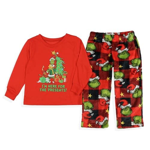 Dr. Seuss The Grinch Toddlers' Here for the Presents Pajamas Plaid Sleepwear (2T)
