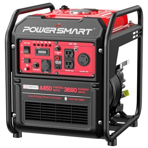 PowerSmart Portable Inverter Generator 4450W, Gas Powered, CO-Sensor, EPA Compliant, Lightweight & Quiet for Home Use and Emergency Backup, Camping