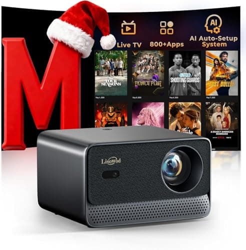 Projector with WiFi and Bluetooth: [1800 ANSI/Ai Auto Focus/800+ Apps/Compatible with Netflix] Outdoor-Projector 4K Support 1080P Smart Live TV Movie Lisowod L03Pro Projector for Home Theater