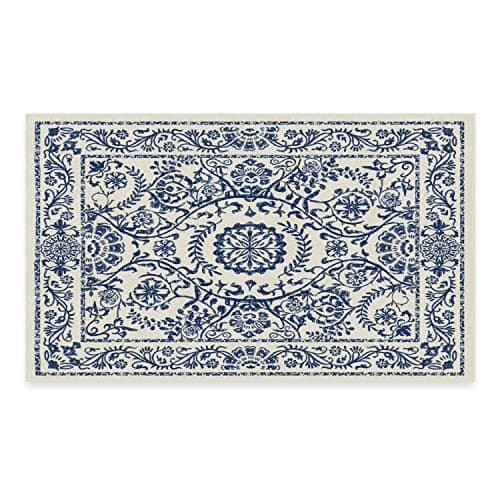 RUGGABLE Delphina Washable Rug - Perfect Vintage Area Rug for Living Room Bedroom Kitchen - Pet & Child Friendly - Stain & Water Resistant - Delft Blue 3'x5' (Standard Pad)