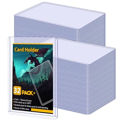 32 Count Card Sleeves Hard Plastic, Sooez 35PT Card Holder, 3" x 4" Baseball Card Protector, Rigid Card Case for Collectible Game Cards, Standard Size Trading Sports Football Cards