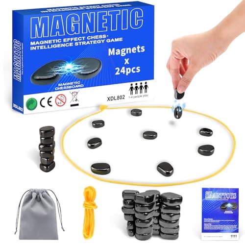 Foquyai Magnetic Chess Game Upgrade 24 Stones, Magnetic Chess Game with Stones and String, Magnet Chess Game, Puzzle Strategy Family Games Party Games for Kids and Adults, Gifts for All Age