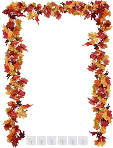 Sggvecsy 3 Pack Fall Maple Leaf Garland 5.7Ft/Piece Artificial Autumn Maple Leaves Garland Fall Leave Vines Hanging Foliage Garland for Home Indoor Outdoor Fireplace Wedding Thanksgiving Party Decor