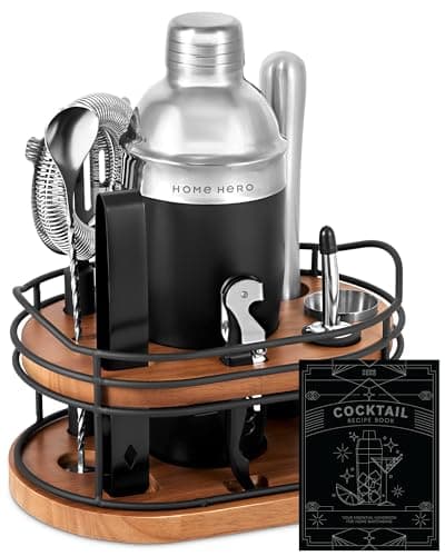 Home Hero Cocktail Shaker Set, Bartender Kit - Bar Set, Cocktail Set, Bar Accessories, Bar Kit, Cocktail Kit, Bartending Kit, Bar Shaker Set, Bar Set Cocktail Shaker Set (Black and Silver, 10 Pcs)