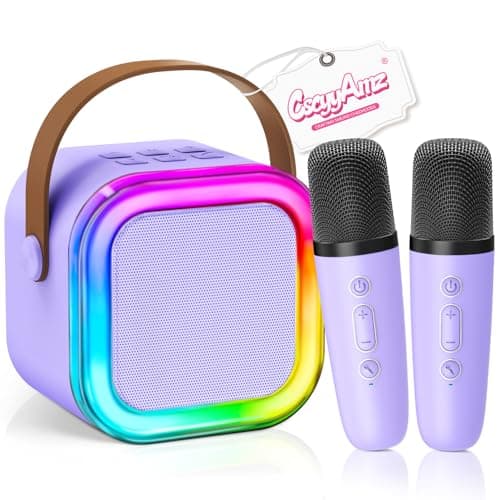 【2025 Newest】 Mini Karaoke Machine for Kids Girls & Boys - Portable Bluetooth Speaker with 2 Wireless Microphones - Kids Birthday Gifts for Ages 4-10 - Kids' Instrument Accessories - Purple