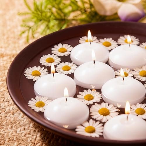 Ashlux 1.75 inch White Floating Candles, 12 Pack 3-4 Hours Long Burning Floating Candle, Burn Clean & Unscented Floating Candles for Centerpieces,Wedding, Christmas