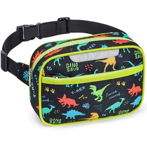 Brainybees Belt Bags Kids Cute Fanny Pack for Boys Crossbody Personalized Toddler Purses Waist Pack 3 Year Old Gifts (Black Dinasour)