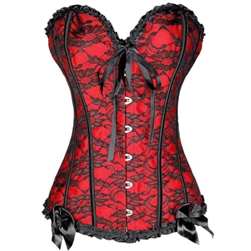 PETYCZEN Corset Tops for Women Lace Up Waist Bustier Corset Boned Overbust Vintage Renaissance Corset Push Up Lingerie Shapewear Plus Size Embroidered Floral Corset Bodysuits A-Red Medium