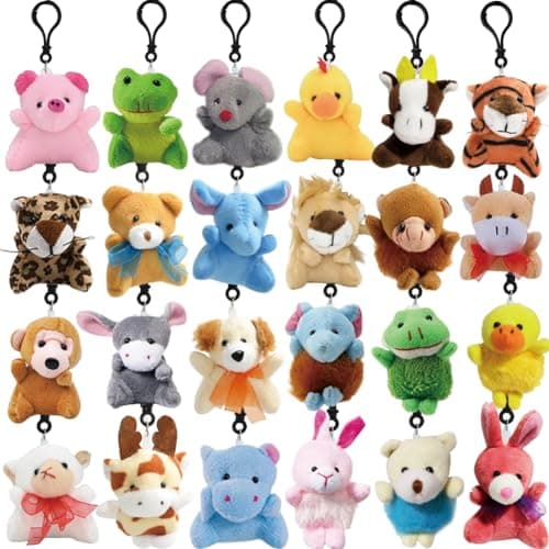 CAMIRUS 24Pack Mini Animal Plush Toy Set, Cute Animal Assortment Keychain Toys, Small Stuffed Animal Set Gifts for Kids, Christmas Stocking Stuffer, Easter Egg Filler, Valentine Classroom Prize