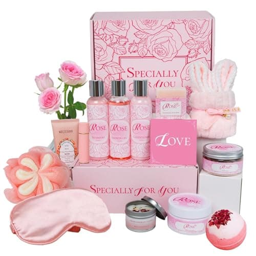 16Pcs Rose Spa Kit - Relaxing Bath & Body Care Gift Set with Bath Bombs & Lotions for Women. The Perfect Mother's Day Birthday Christmas or Thank You Gift for Mom Wife Friend Relaxing Home Spa Set