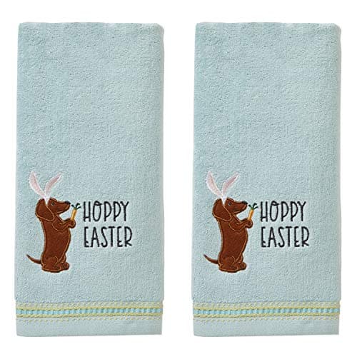 SKL Home Hoppy Easter Hand Towel 2pc Set for Bath/Kitchen/Bar & Gift, Aqua