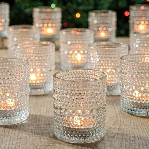 12 Pcs Clear Glass Tea Light Candle Holder, Votive Candle Holders Bulk for Wedding Table Decor & Christmas Thanksgiving（Clear,12pcs）