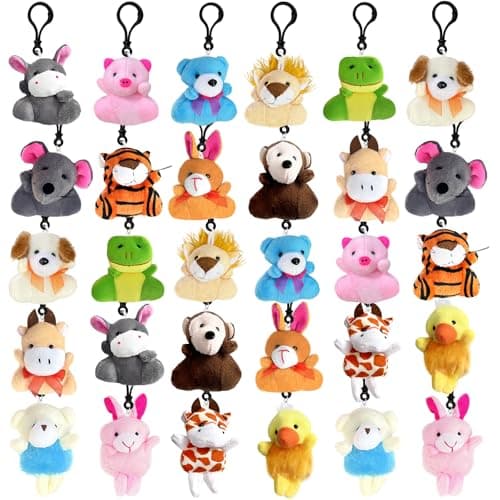 Jnnzzggu 30 PCS Mini Plush Toys,Cute Stuffed Animals Plush Keychain Set,Animals Toys for Kids,Easter Basket Stuffers,Party Favors,Classroom Gift