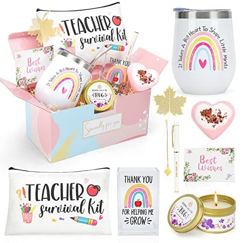 Best Teacher Gifts, Teacher Appreciation Gifts for Women, Teacher Christmas Gifts, Unique Teacher Birthday Gifts, Back to School Thank You Gifts for Teacher, 12 oz Teacher Tumbler Gift Basket