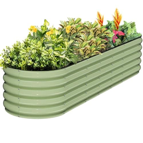 Kesfitt Galvanized Raised Garden Bed Kit,18" Tall 7-in-1 Outdoor Metal Planter Boxes with Safety Edging,8×2×1.5FT Modular Large Steel Raised Beds for Gardening Vegetables Fruits Flower