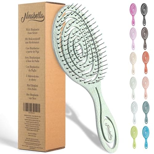 Ninabella Organic Detangling Hair Brush for Women, Men & Children - Does not Pull on Hair - Straightening Brushes for Straight, Curly & Wet Hair - Unique Spiral Hairbrush Green