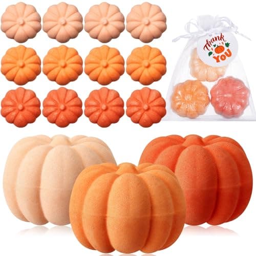Lounsweer 12 Pcs Little Pumpkin Baby Shower Favors Thanksgiving Fall Pumpkin Bath Bombs Bridal Shower Party Favors with Gift Tags and Organza Bag for Wedding Gift Thanksgiving Decor