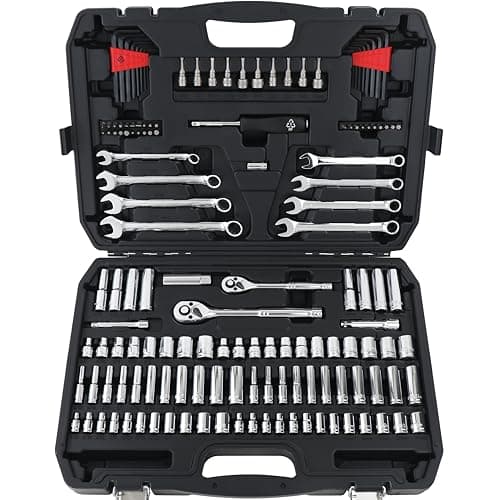 Amazon Basics Mechanic's 145-Piece Tool Kit and Socket Set With Storage Case, Anti-Corrosion, SAE and Metric sizes