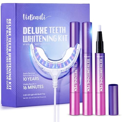 Teeth Whitening Kit with Gel Pen: 32X LED Accelerator Light for Sensitive Teeth - Stains from Food Coffee Smoking Wine and Soda for a Bright Smile at Home 0.2 Fl Oz (Pack of 1)