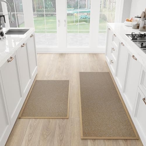 SUMLANS Kitchen Mat Set of 2 PCS, Cushioned Non Slip Rugs for Kitchen Floor, Absorbent Runner Comfort Standing Mats Washable for Kitchen, Office, Home (Brown, 17.3"x47"+17.3"x30")