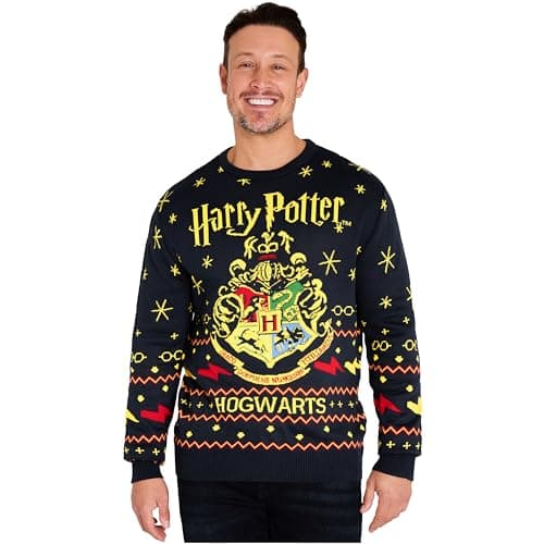 Harry Potter Gifts Ugly Christmas Sweater Men, Teens, Knit Long Sleeve Hogwarts Christmas Sweatshirt Sweater Pullover (2XL, Navy)