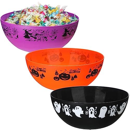 Didaey 3 Pcs Halloween Candy Bowl Plastic Trick Treat Candy Bowls Halloween Party Supplies Large Party Plastic Serving Tableware Holders(Horrific)