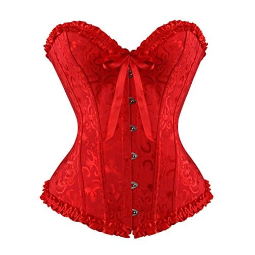 frawirshau Women's Lace Up Boned Overbust Corset Bustier Bodyshaper Top Red 6X