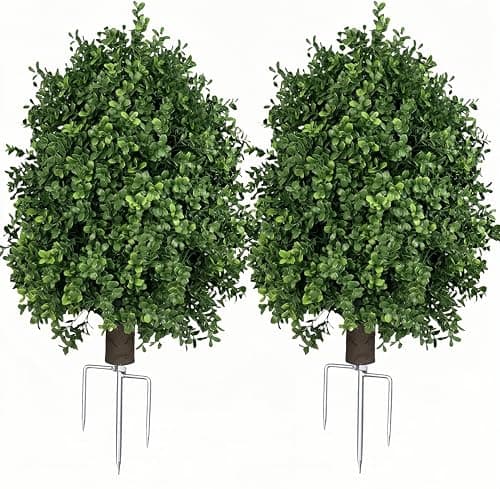 QIANYUN Boxwood Topiary Bush -Artificial Topiary for Outdoors-Evergreen Plants Topiary Ball Tree UV-Resistant 2-Pack for Front Porch Garden Yard Balcony Decor