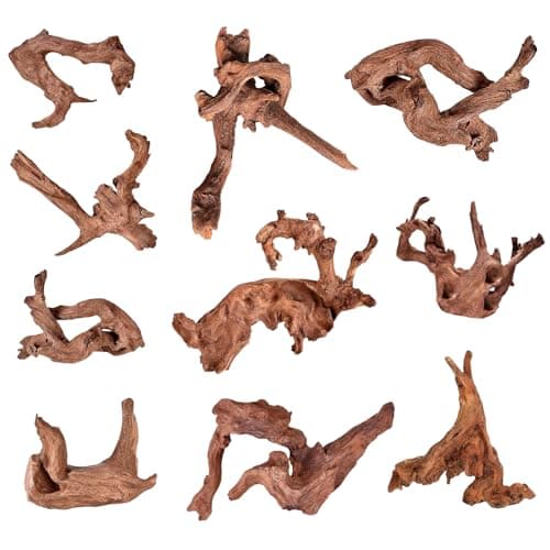 Jorewood Natural Small Aquarium Driftwood for Fish Tanks & Reptile Terrariums – Safe Fish Tank Decorations, Unique Twisted Branches 10-Piece 2-4 Inch Low Tannin, Easy to Sink