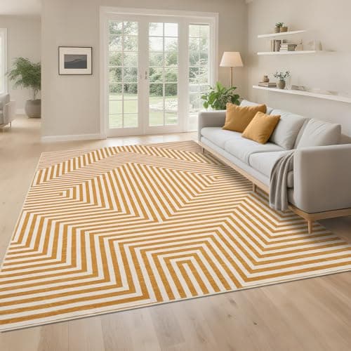 Garvee Washable 8x10 Area Rugs for Living Room Boho Orange Large Rug Ultra-Thin Soft Abstract Rug Non Shedding Bedroom Floor Covers Modern Indoor Accent Carpet for Dining Room Nursery, Orange