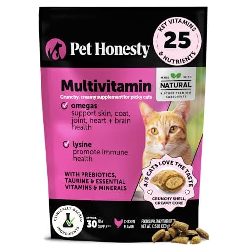 Cat Multivitamin Crunchy & Creamy Chews - Cat Treats for Health + Immune, Joint Support, Skin & Coat, & Digestion - Vitamins with Omega 3s, Lysine & Probiotics (30 Day Supply)